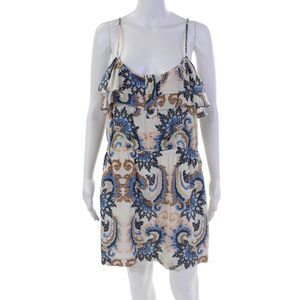 Tibi Womens Spaghetti Strap Abstract Silk Bodysuit Dress White Multi Size 6